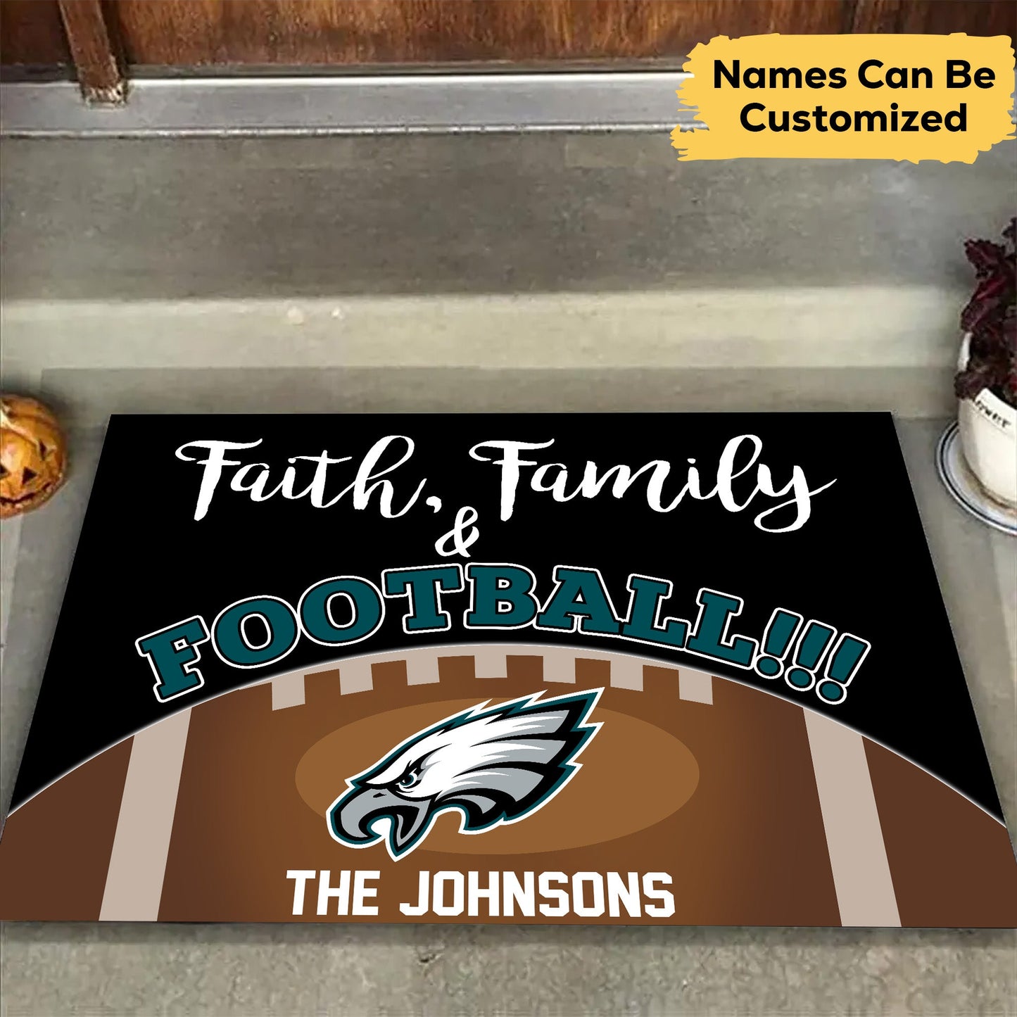 Faith, Family and Football Doormat - Anti Slip Indoor Doormat