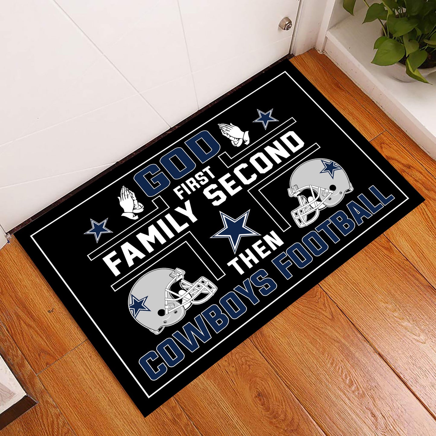 God First Family Second Then DLCB Football - Customized Doormat - Anti Slip Indoor Doormat