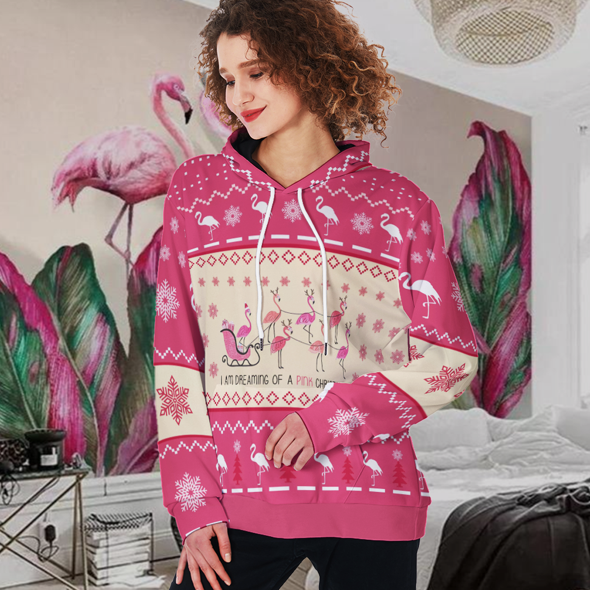All-Over Print Hoodie Flamingo Pink Christmas lqt lbs