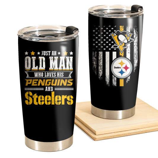 Just An Old Man Who Loves His Pittsburgh Football And Hockey Tumbler
