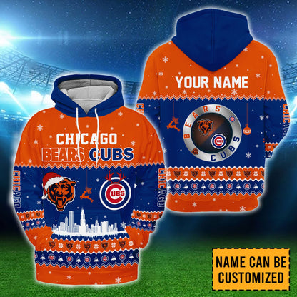 Chicago Christmas Fleece Hoodie - Customized Fleece Hoodie - BC