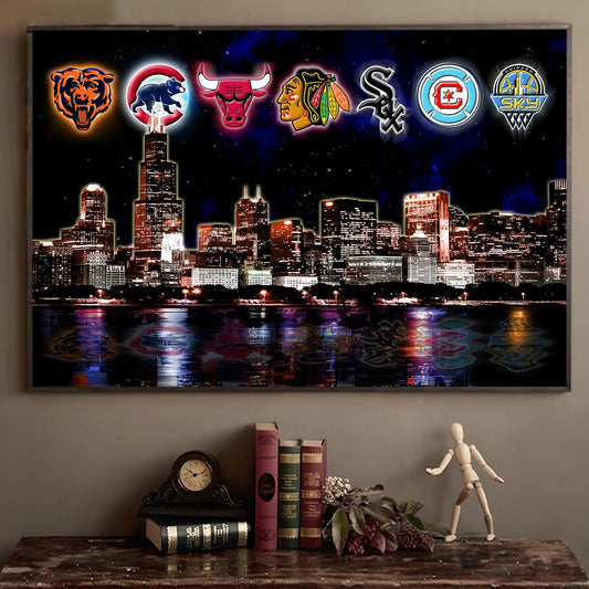 Chicago Skyline Unframed Poster, Wall Art (ver4)