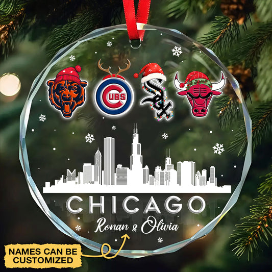 Chicago Skyline Ornament - Customized Glass Ornament - BCWSB