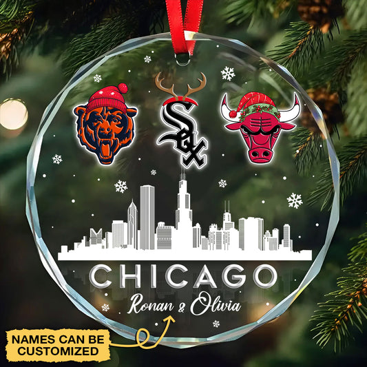 Chicago Skyline Ornament - Customized Glass Ornament - BWSB