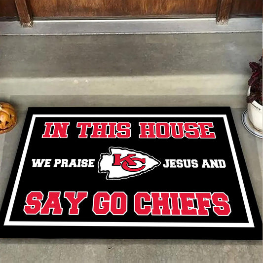 In This House We Praise Jesus Doormat - Anti Slip Indoor Doormat - KSCC