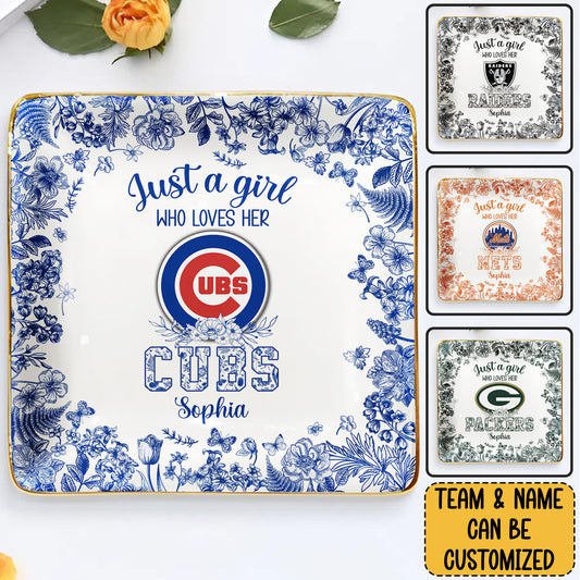 Just a Girl Who Loves Her Teams Jewelry Dish - Customized Ring Dish