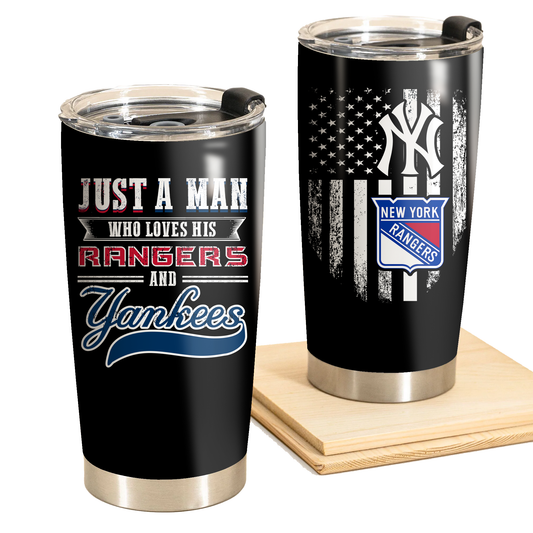 Just A Man Who Loves His New York Hockey And Baseball Tumbler