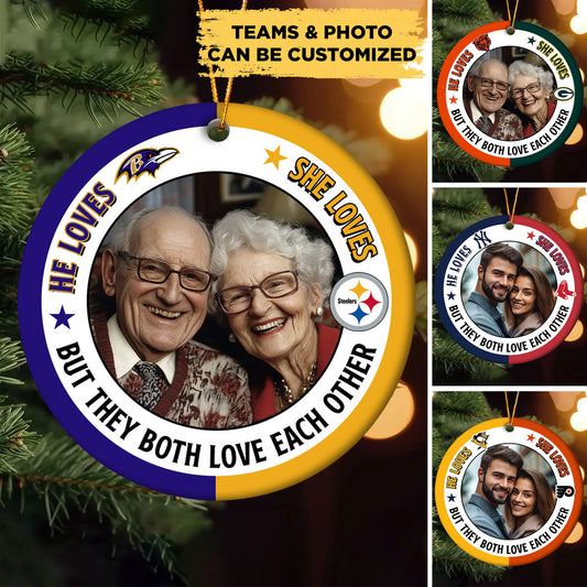 He Loves She Loves Circle Ornament - Customized Ceramic Ornament