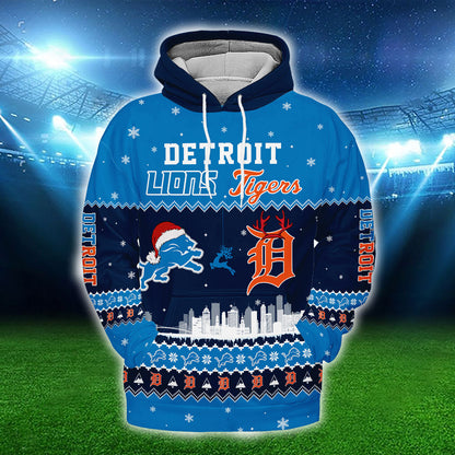 Detroit Christmas Fleece Hoodie - Customized Fleece Hoodie - LITG