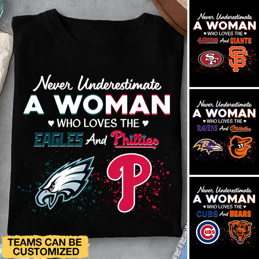 Never Underestimate a Woman Who Loves Her Teams - Customized Shirt