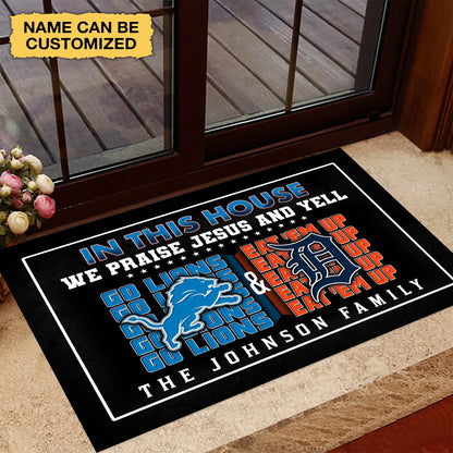 We Praise Jesus And Yell Doormat -  Customized Doormat - Anti Slip Indoor Doormat DTL DTTG