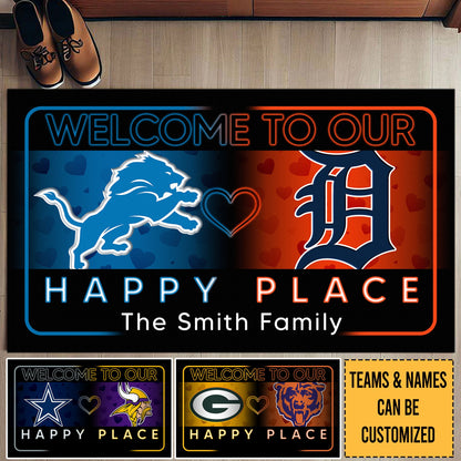 Welcome To Our Happy Place Doormat -  Customized Doormat - Anti Slip Indoor Doormat