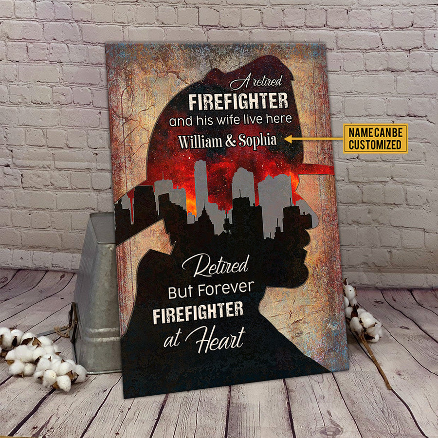 Personalized A Retired Firefighter And His Wife Live Here Metal Sign