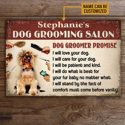 Personalized Dog Grooming Salon Dog Groomer Promise Metal Sign
