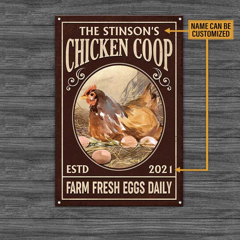 Personalized  Chicken Coop Farm Fresh Eggs Daily Metal Sign