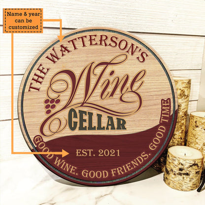 Personalized Wine Cellar Wood Round Sign