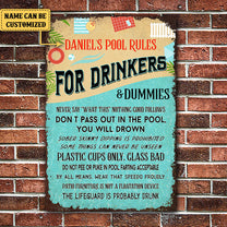 Personalized Pool Rules For Drinkers And Dummies Metal Sign