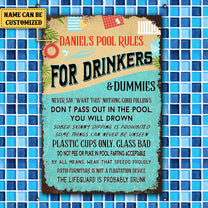 Personalized Pool Rules For Drinkers And Dummies Metal Sign