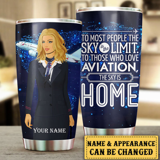 Personalized The Sky Is Home Flight Attendant Tumbler