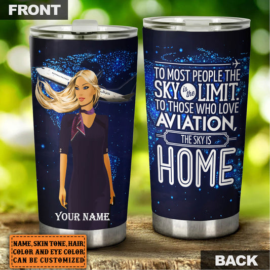 Personalized The Sky Is Home Flight Attendant Tumbler