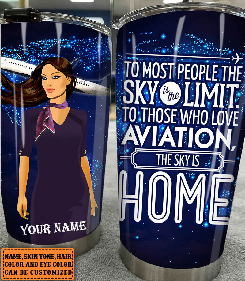 Personalized The Sky Is Home Flight Attendant Tumbler