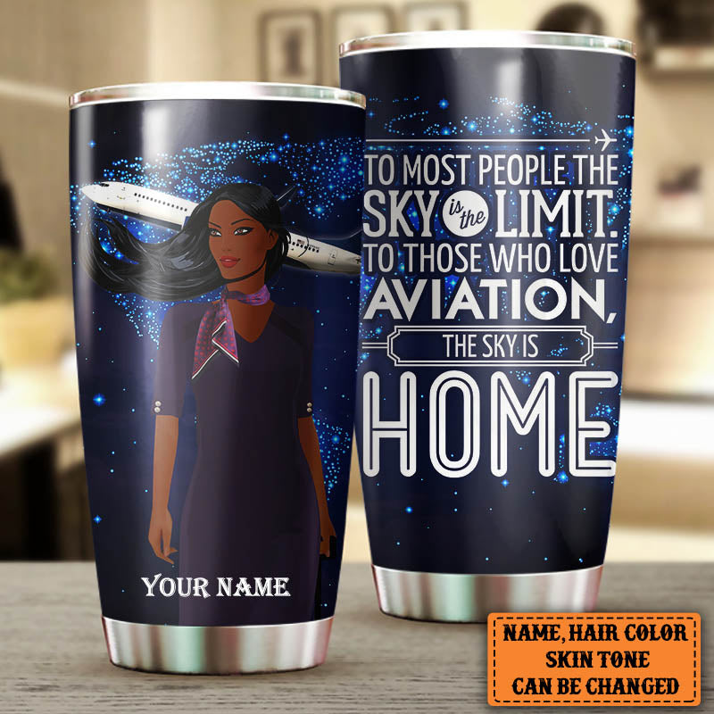 Personalized The Sky Is Home Flight Attendant Tumbler