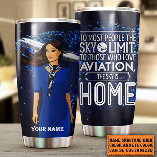 Personalized The Sky Is Home Flight Attendant Tumbler