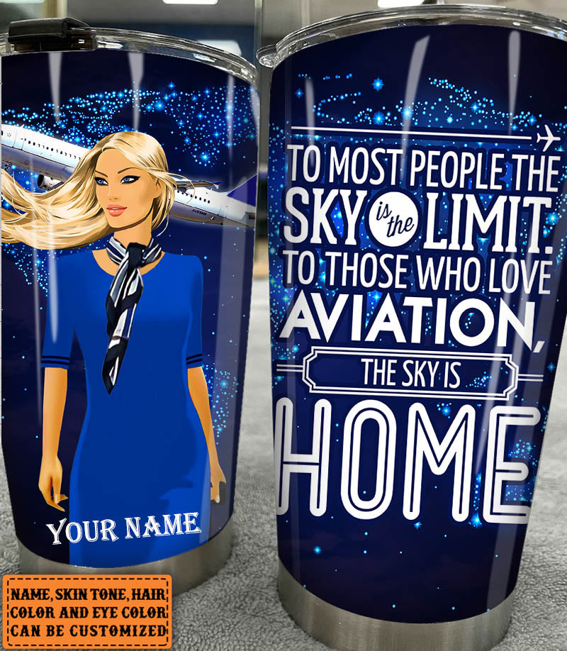 Personalized The Sky Is Home Flight Attendant Tumbler