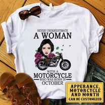 Personalized Never Underestimate A Woman With A Motorcycle Birthday Shirt