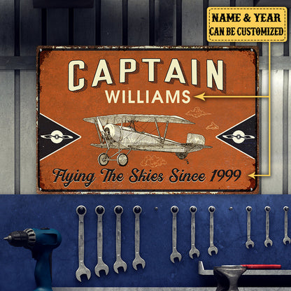Personalized Pilot Captain Fly The Skies Metal Sign