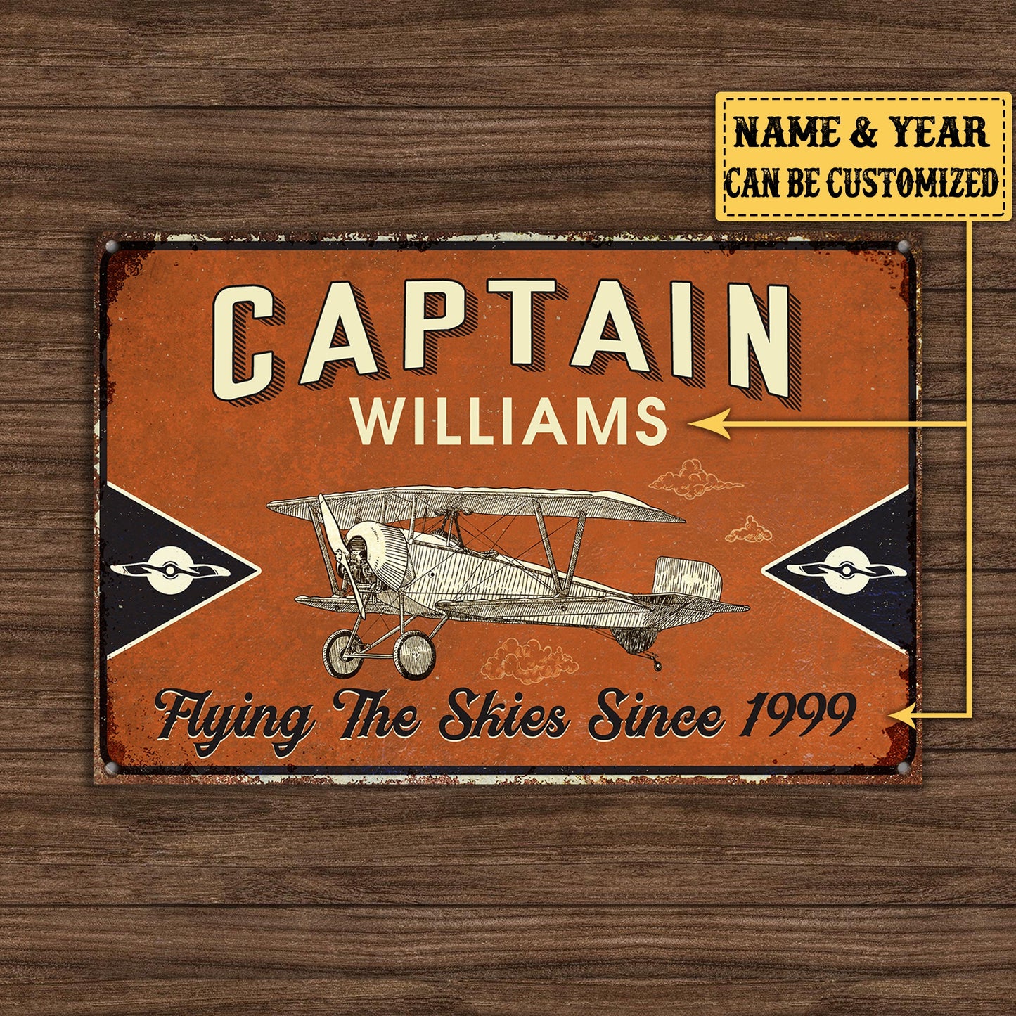 Personalized Pilot Captain Fly The Skies Metal Sign