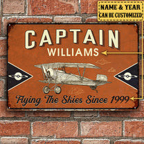 Personalized Pilot Captain Fly The Skies Metal Sign