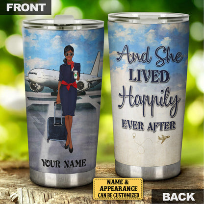 Personalized Flight Attendant And She Lived Happily Ever After Tumbler