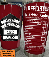 Personalized Firefighter Nutritional Facts Tumbler