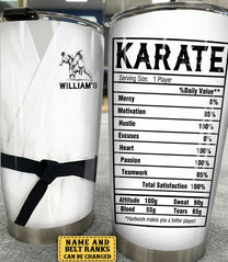 Personalized Karate Nutritional Facts Tumbler