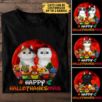 Personalized Happy Hallothanksmas Cat Shirt