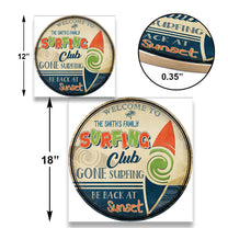Personalized Surfing Club Gone Surfing Be Back At Sunset Wood Round Sign
