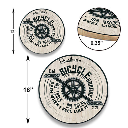 Personalized Bicycle Garage My Tools My Rules Wood Round Sign