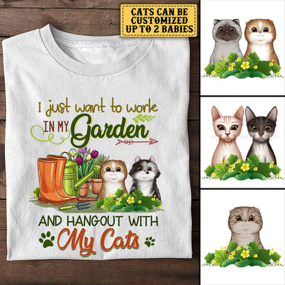 Personalized I Just Want To Work In My Garden And Hang Out With My Cats Shirt
