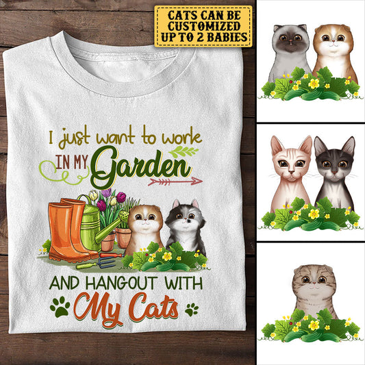 Personalized I Just Want To Work In My Garden And Hang Out With My Cats Shirt