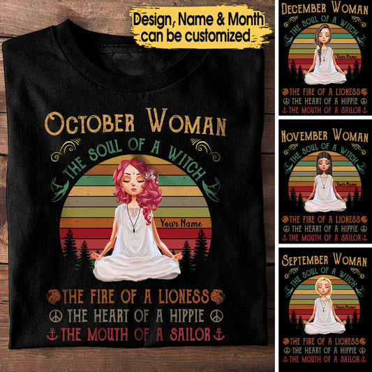 Yoga Girl The Soul Of A Witch - Personalized Birthday Shirt
