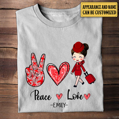 Personalized Peace Love Flight Attendant Shirt
