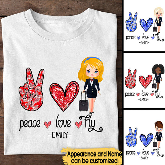 Peace Love Fly - Personalized Flight Attendant Shirt