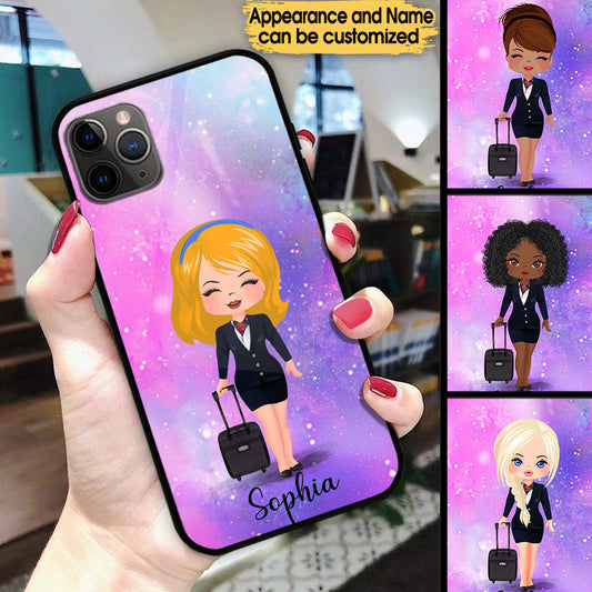 Personalized Flight Attendant Glass Phone Case