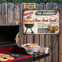 Personalized Backyard Bar & Grill Classic Metal Sign