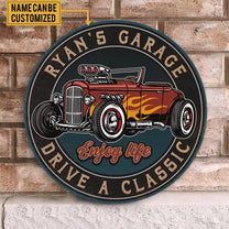Personalized Hot Rod Garage Wood Round Sign