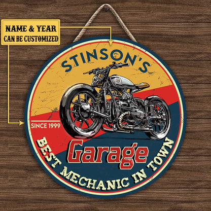 Personalized Garage Best Mechanic In Town Wood Round Sign
