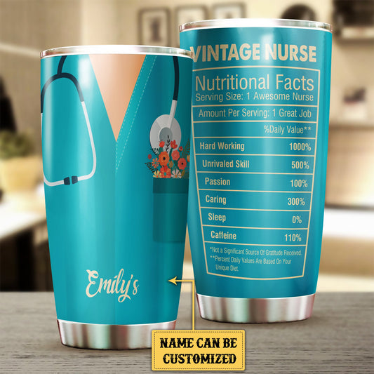 Personalized Vintage Nurse Nutritional Facts Tumbler