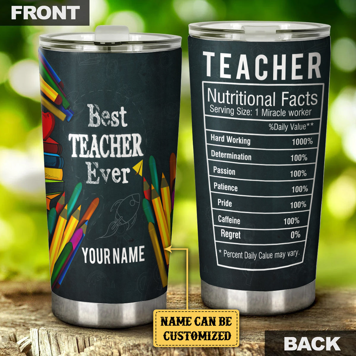 Personalized Best Teacher Ever Nutritional Facts Tumbler