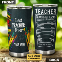 Personalized Best Teacher Ever Nutritional Facts Tumbler